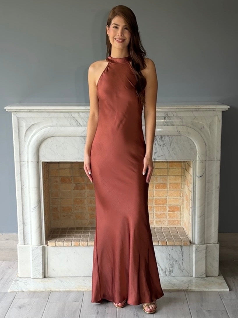 VESTIDO LARGO MARRON N2330