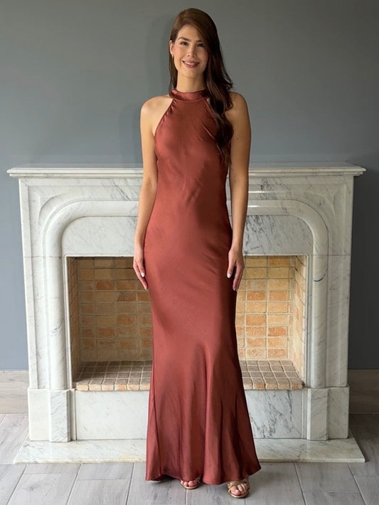 VESTIDO LARGO MARRON N2330