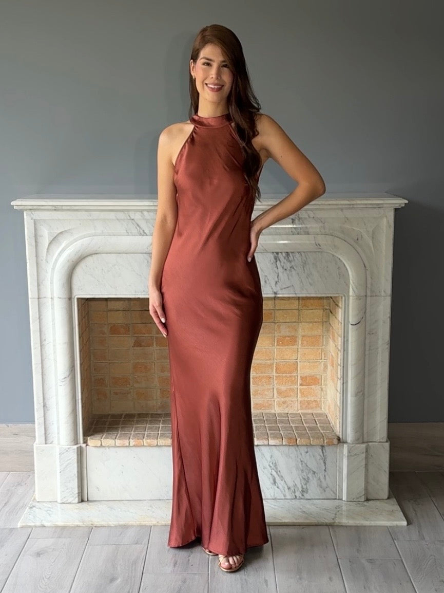 VESTIDO LARGO MARRON N2330