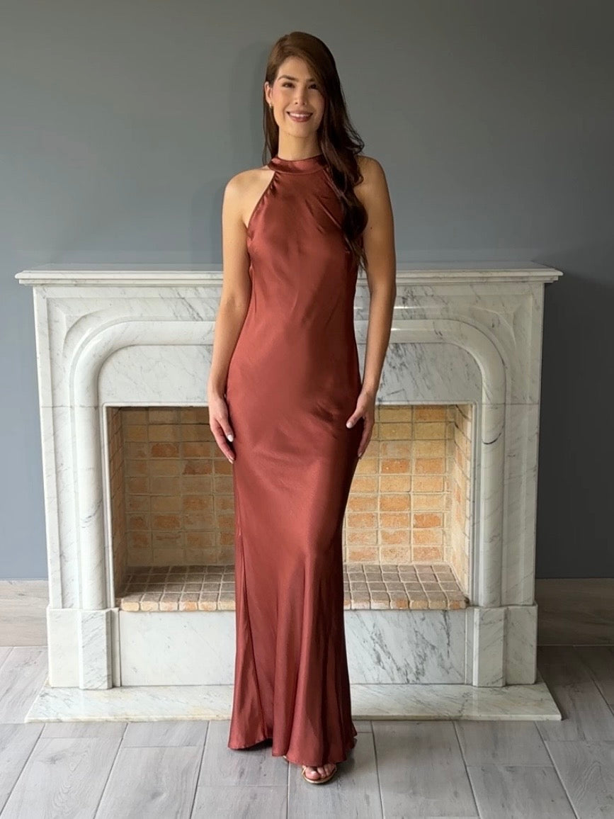 VESTIDO LARGO MARRON N2330