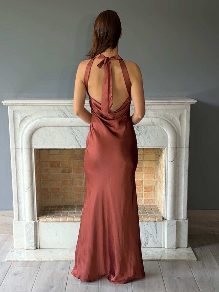 VESTIDO LARGO MARRON N2330