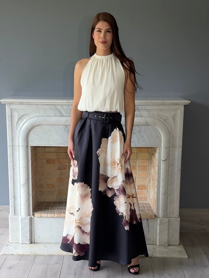 FALDA  NEGRA ESTAMPADA K7713
