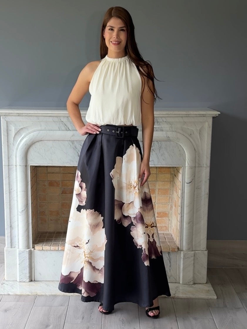 FALDA  NEGRA ESTAMPADA K7713