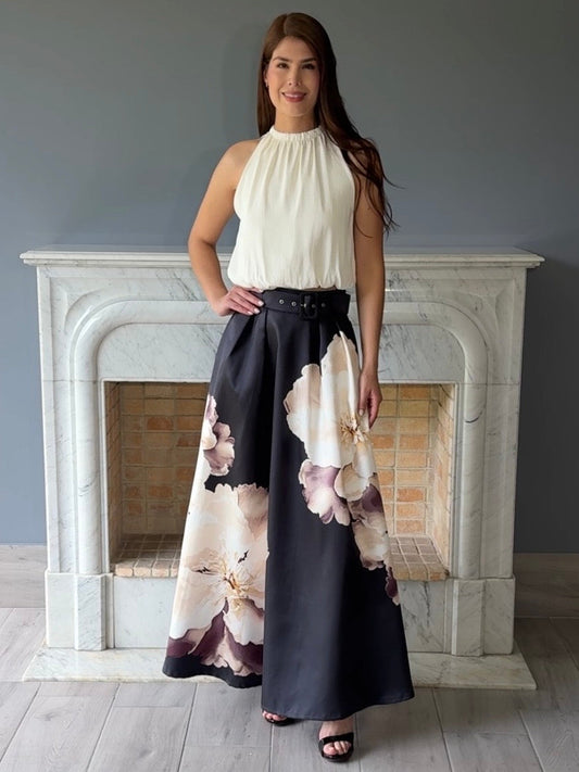 FALDA  NEGRA ESTAMPADA K7713