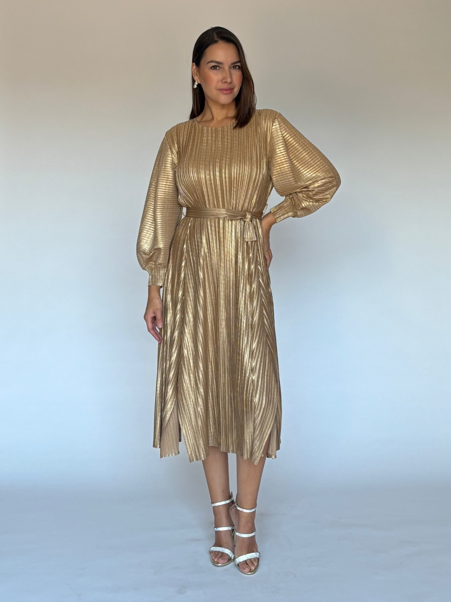 VESTIDO MIDI DORADO C3124