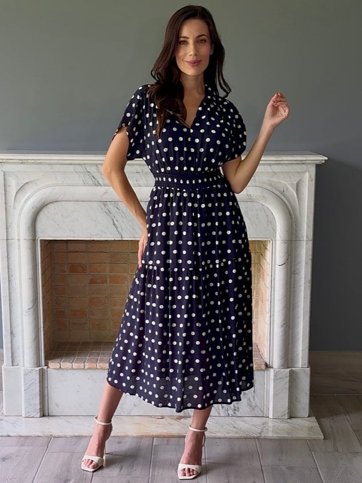 VESTIDO MARINO CON LUNARES T1134