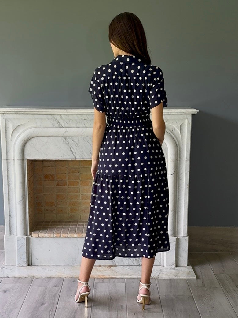 VESTIDO MARINO CON LUNARES T1134
