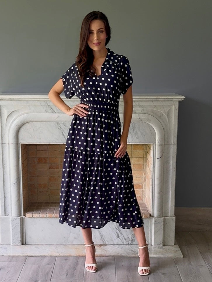 VESTIDO MARINO CON LUNARES T1134