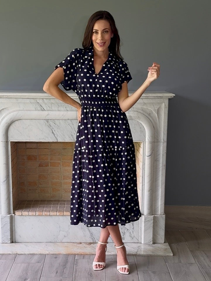 VESTIDO MARINO CON LUNARES T1134
