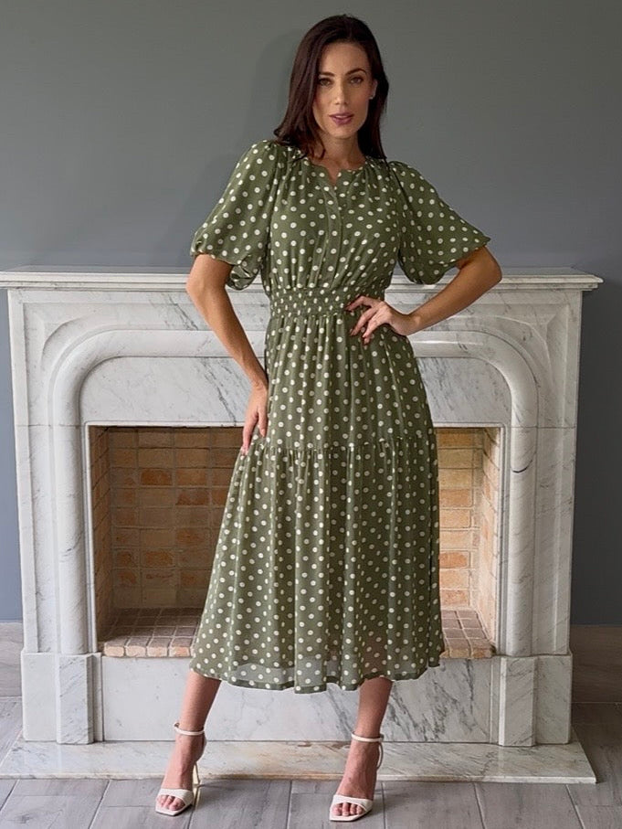 VESTIDO VERDE DE LUNARES T1783