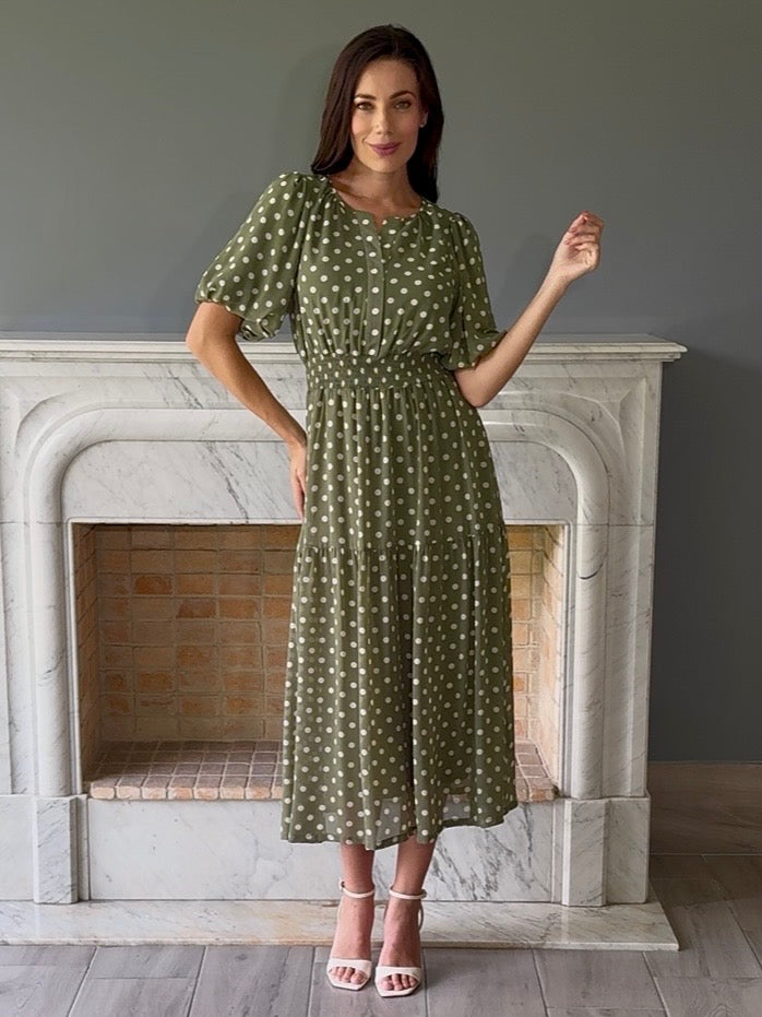 VESTIDO VERDE DE LUNARES T1783