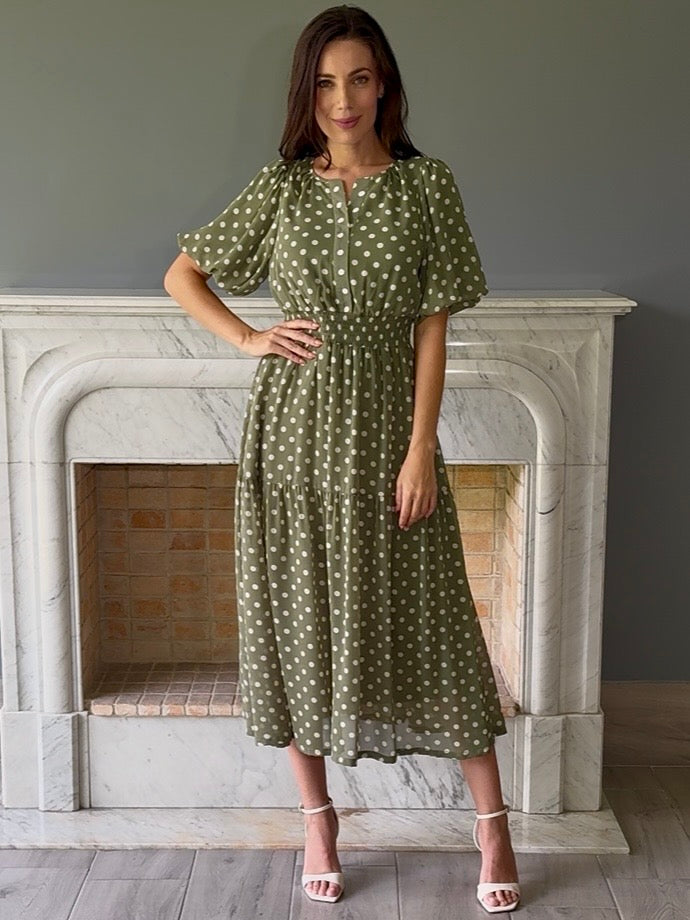 VESTIDO VERDE DE LUNARES T1783