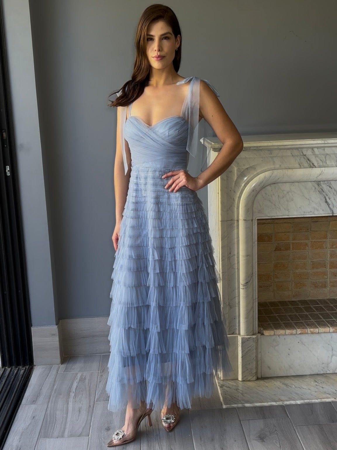 VESTIDO MIDI TUL AZUL F21468