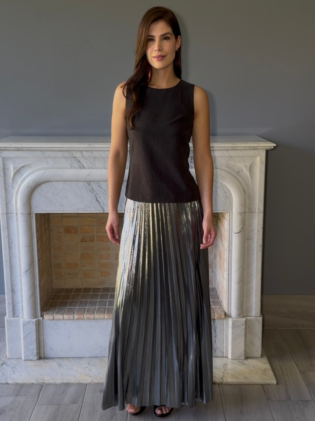 FALDA PLISADA PLATEADA K7467