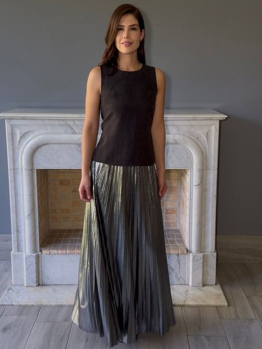 FALDA PLISADA PLATEADA K7467