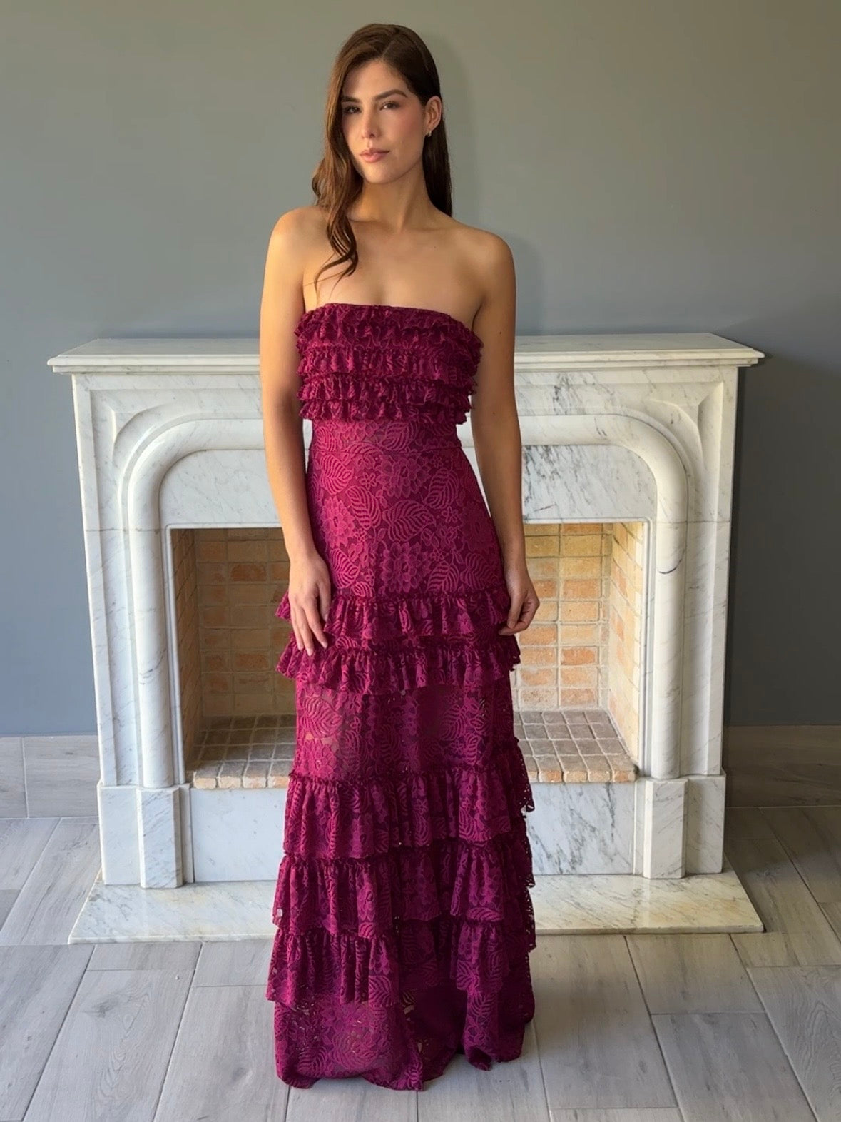 VESTIDO LARGO ENCAJE ROSA 507684