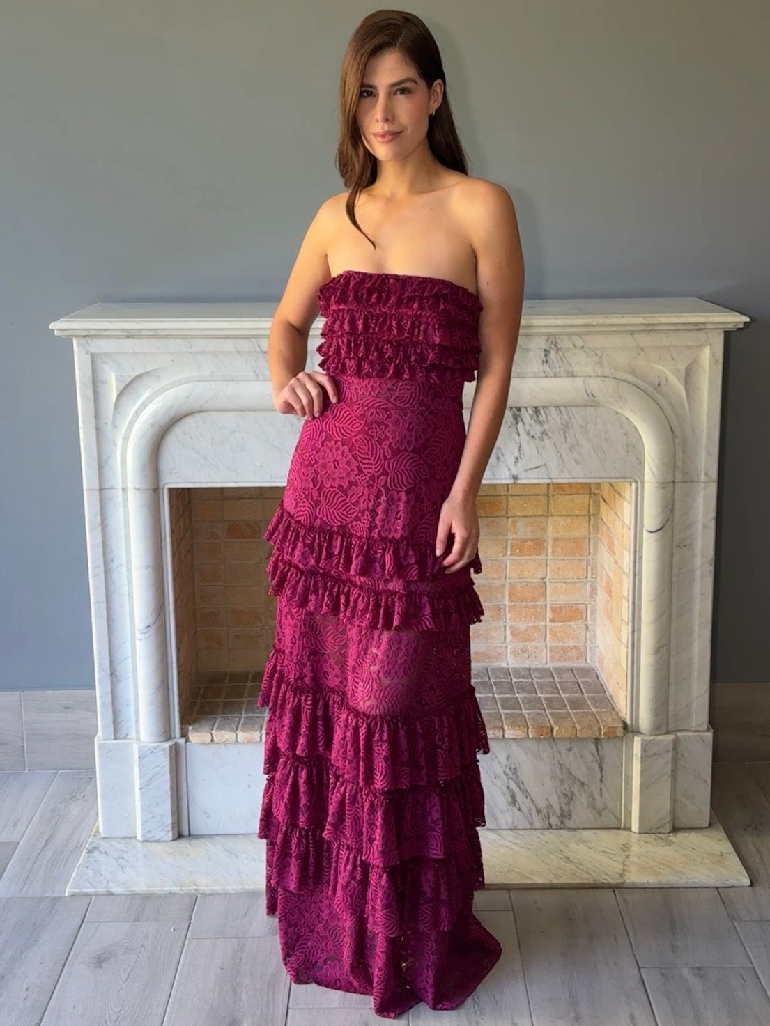 VESTIDO LARGO ENCAJE ROSA 507684