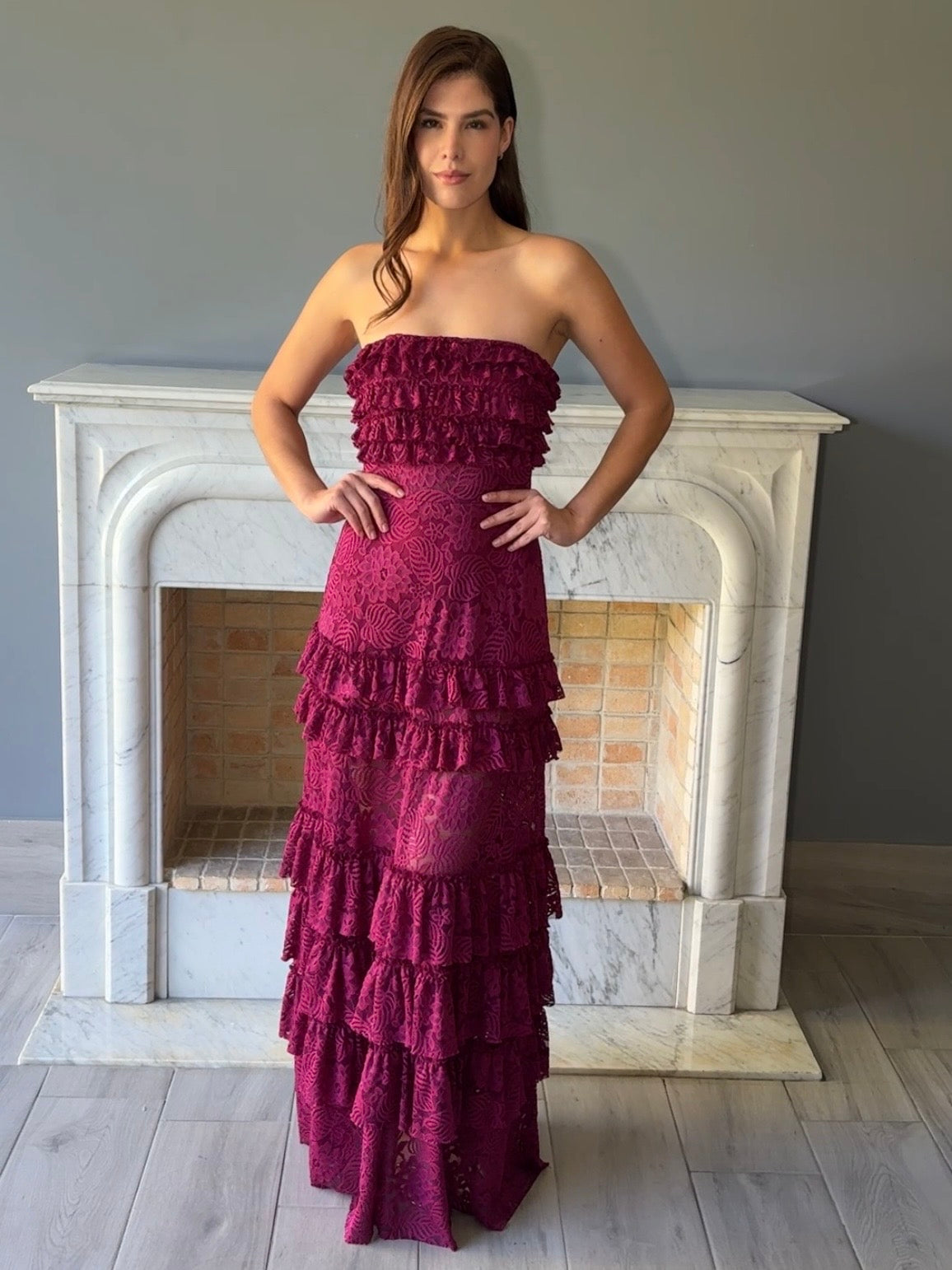 VESTIDO LARGO ENCAJE ROSA 507684