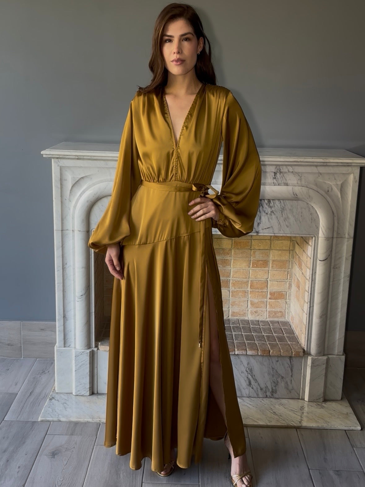 VESTIDO LARGO MOSTAZA 12009