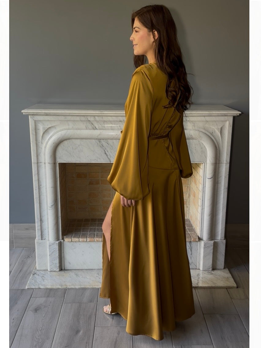 VESTIDO LARGO MOSTAZA 12009