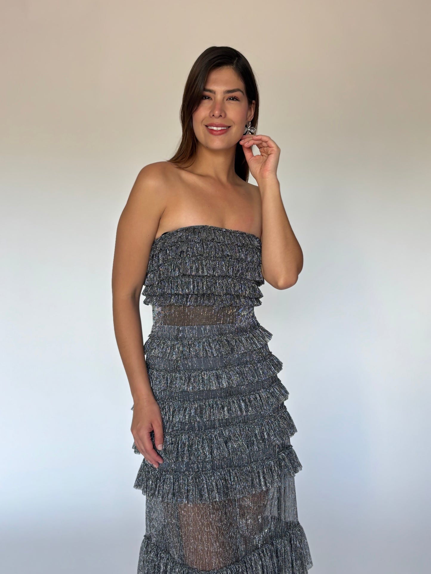 VESTIDO LARGO PLATEADO 507627