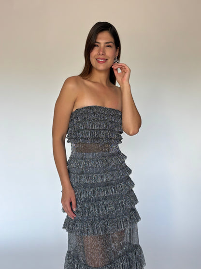 VESTIDO LARGO PLATEADO 507627