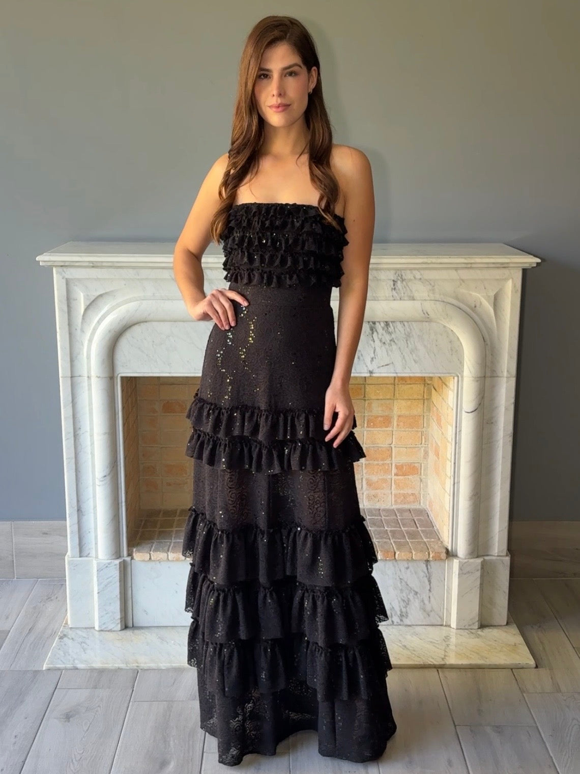 VESTIDO LARGO ENCAJE NEGRO 507684