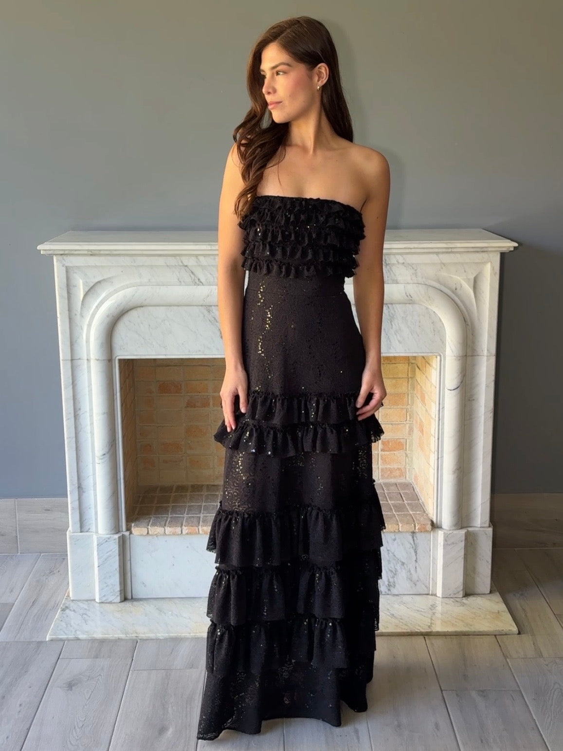 VESTIDO LARGO ENCAJE NEGRO 507684