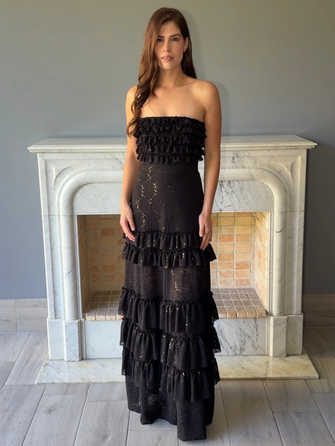 VESTIDO LARGO ENCAJE NEGRO 507684