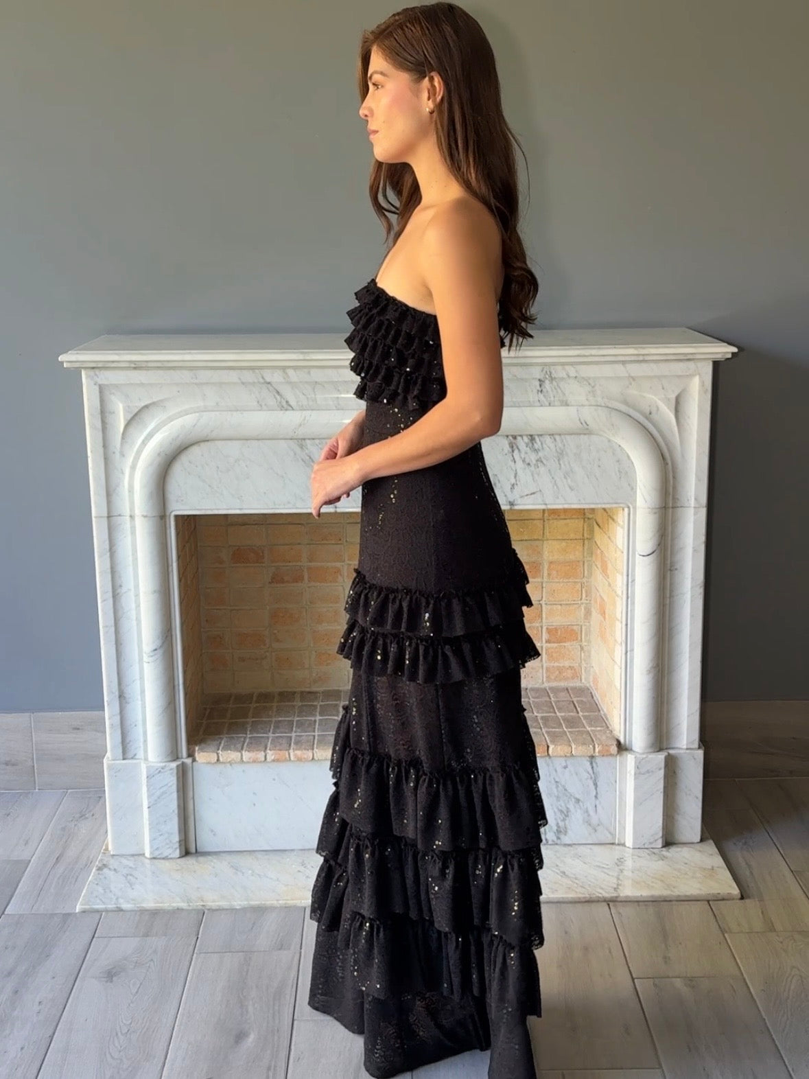 VESTIDO LARGO ENCAJE NEGRO 507684