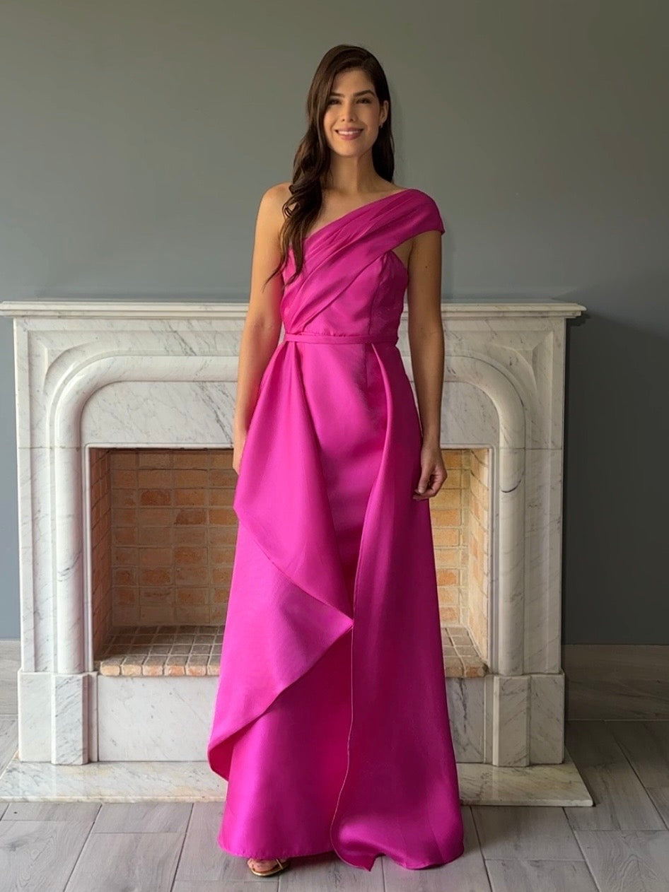 VESTIDO UN HOMBRO ROSA 23070