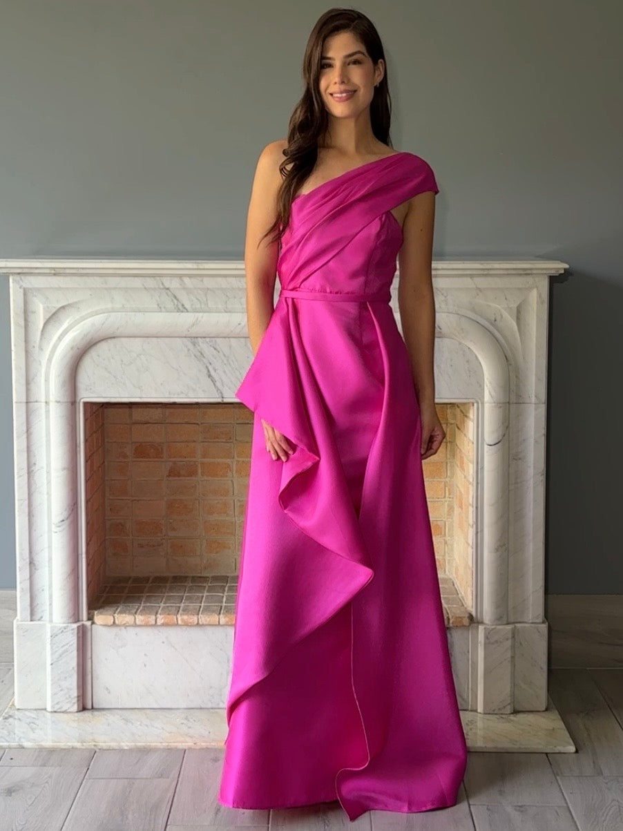 VESTIDO UN HOMBRO ROSA 23070