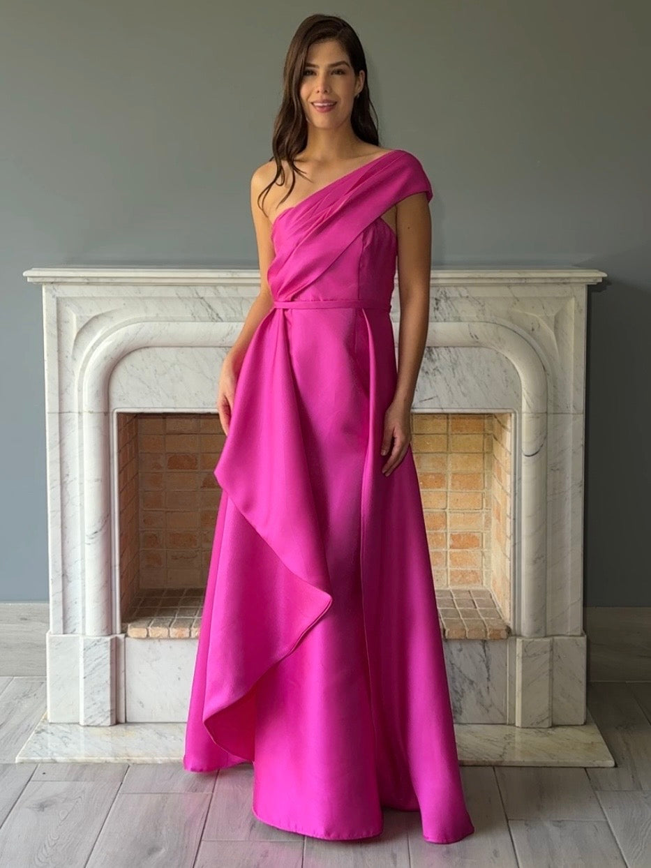 VESTIDO UN HOMBRO ROSA 23070