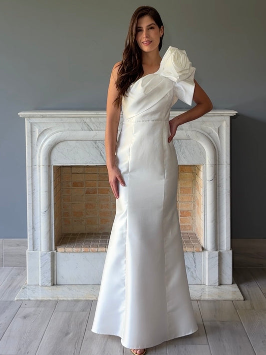 VESTIDO DE UN HOMBRO BLANCO 22543