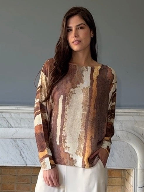 BLUSA TEJIDA ESTAMPADA CAFE 9066