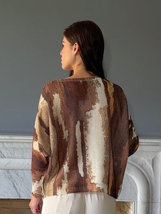 BLUSA TEJIDA ESTAMPADA CAFE 9066