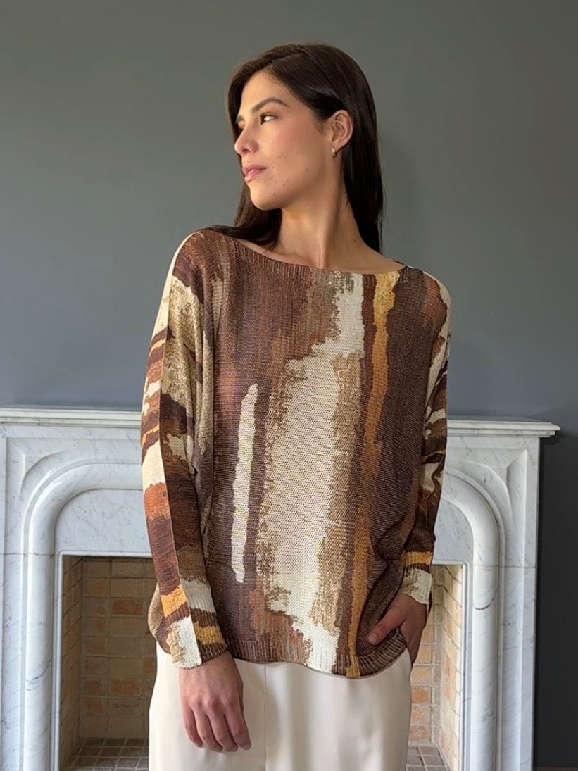 BLUSA TEJIDA ESTAMPADA CAFE 9066