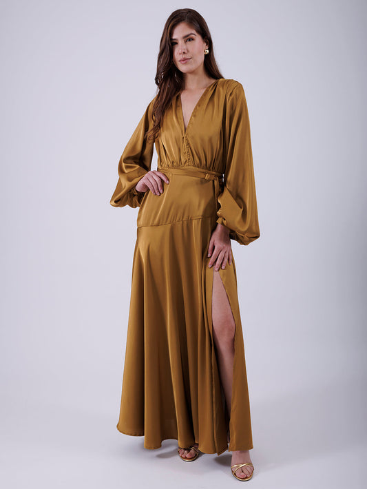 VESTIDO LARGO MOSTAZA 12009