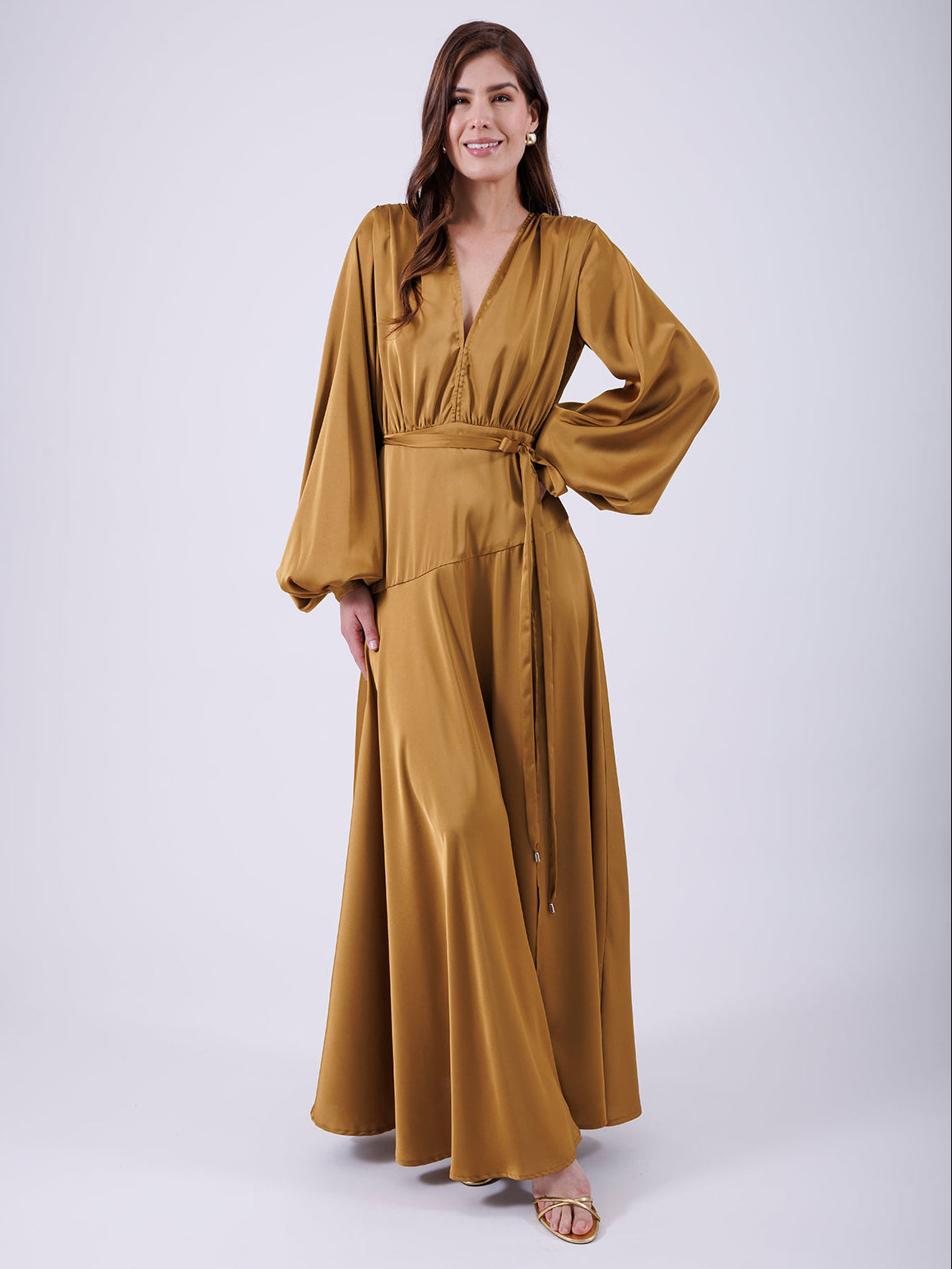 VESTIDO LARGO MOSTAZA 12009