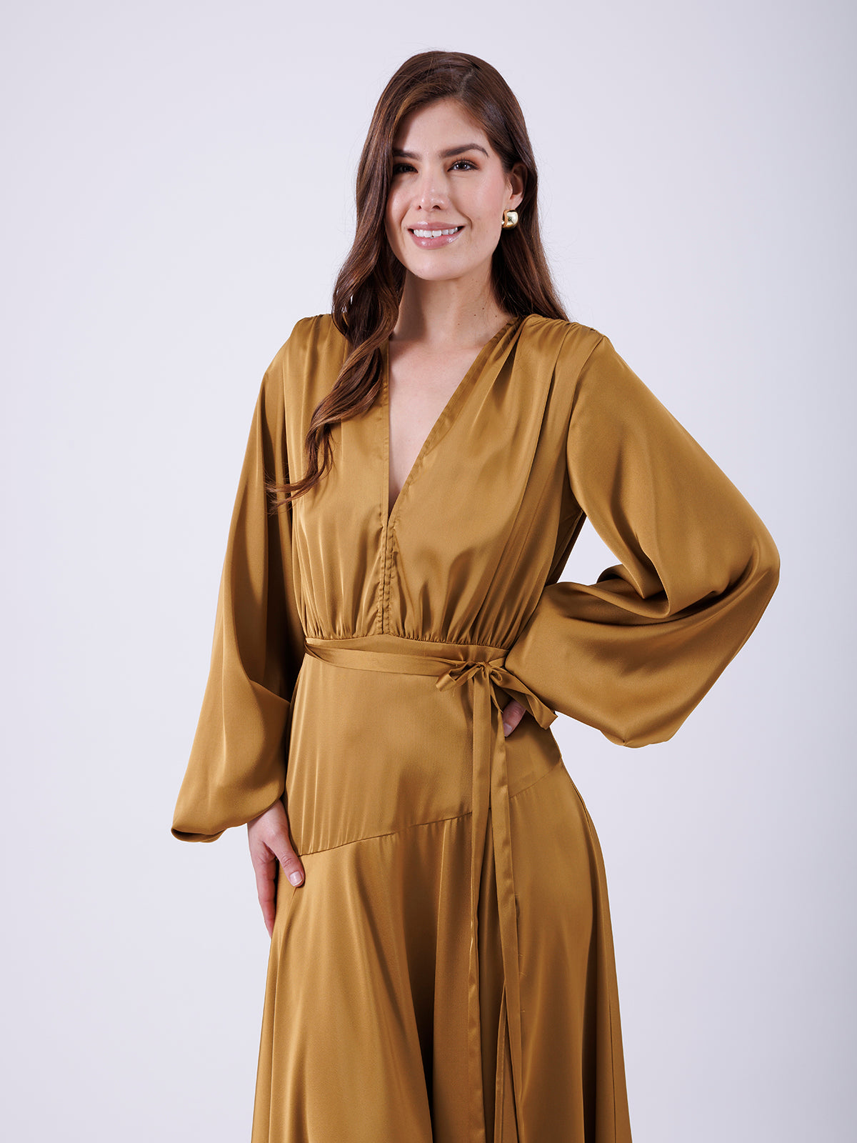 VESTIDO LARGO MOSTAZA 12009